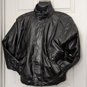 Genuine Leather Men's Vintage Heavy Black Leather Biker Bomber Jacket Sz L Coat